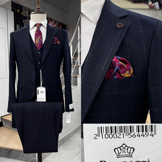 Clakes Suits Navy Windowpane Three-Piece Suit