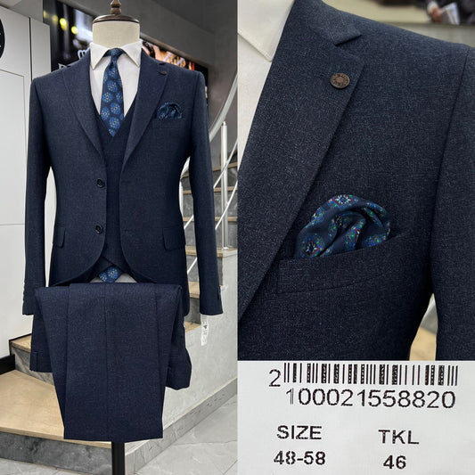 Clakes Suits Navy Textured Three-Piece Suit