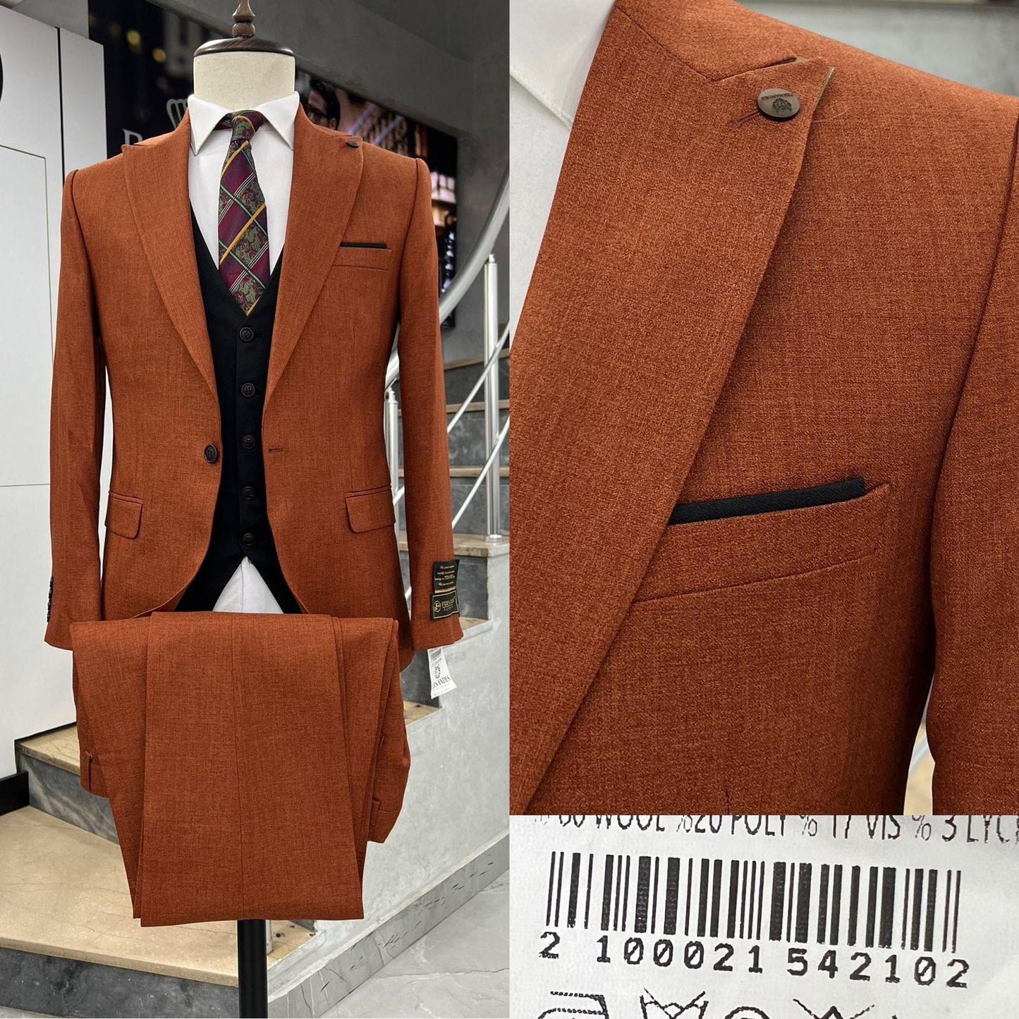 Clakes Suits Burnt Orange Three-Piece Suit
