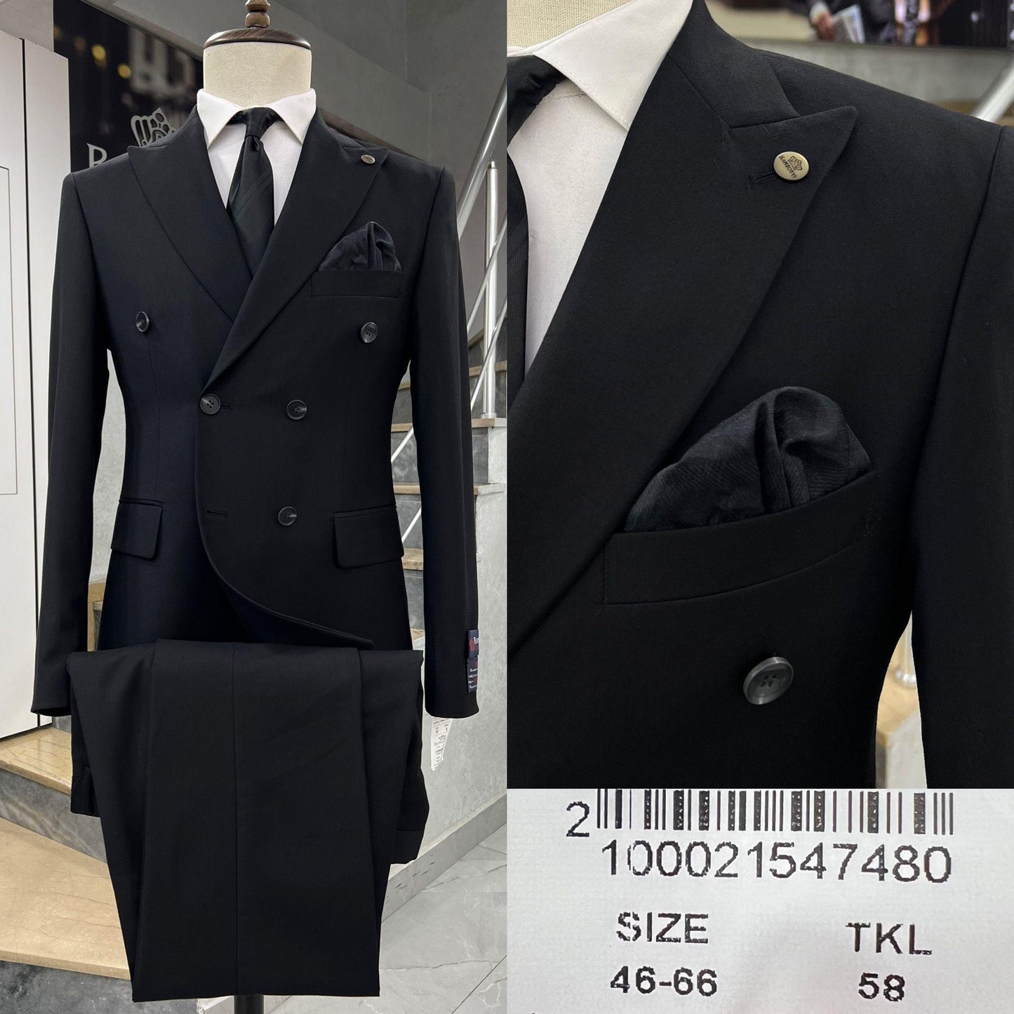 Clakes Suits Classic Black Double-Breasted Suit