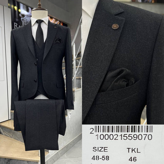 Clakes Suits Charcoal Textured Three-Piece Suit