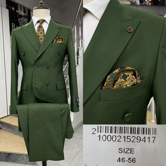 Clakes Suits Olive Green Double-Breasted Suit